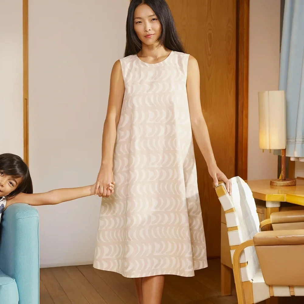 Marimekko Beige Patterned Midi Dress